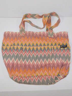 ROXY Cotton Canvas Beach Bag purse Tote Shoulder Bag Orange pink Red Black